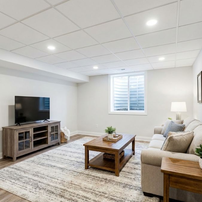 Modern drop ceiling with updated lighting